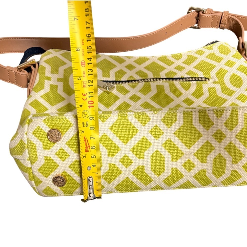 Spartina 449 Heyward Dixie Hobo Bag Lime Green White Geometric Leather Tan Strap - Picture 9 of 11